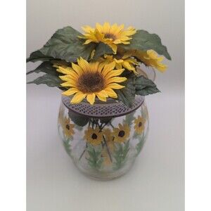 Hand Painted Sunflower Glass Ivy Bowl Vase Faux Floral With Artificial Flowers